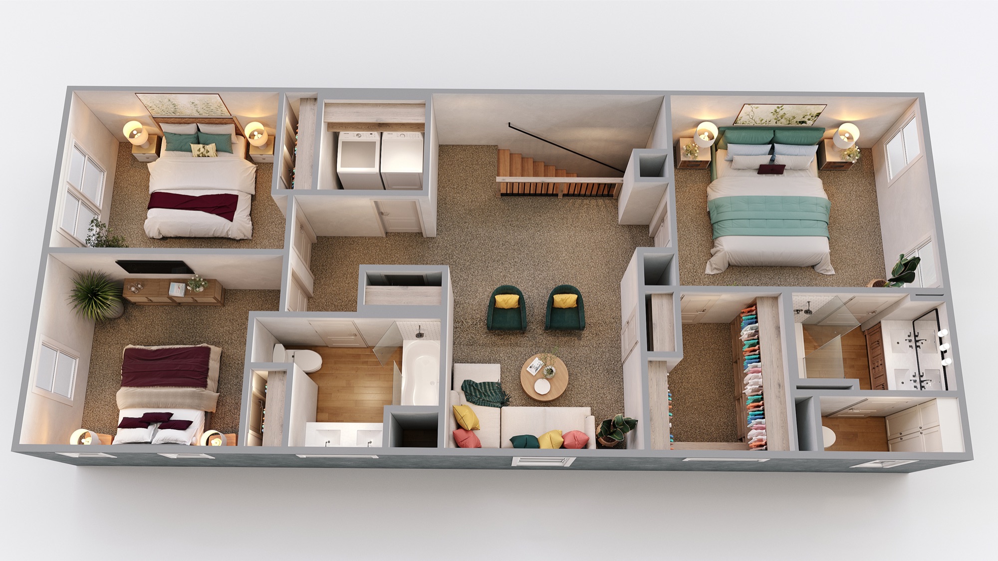Catawba second-floor plan with loft, primary suite, two bedrooms, and in-home laundry